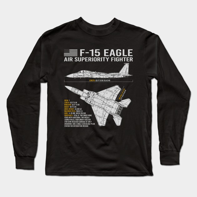 F-15 Eagle Blueprint Long Sleeve T-Shirt by BeesTeez